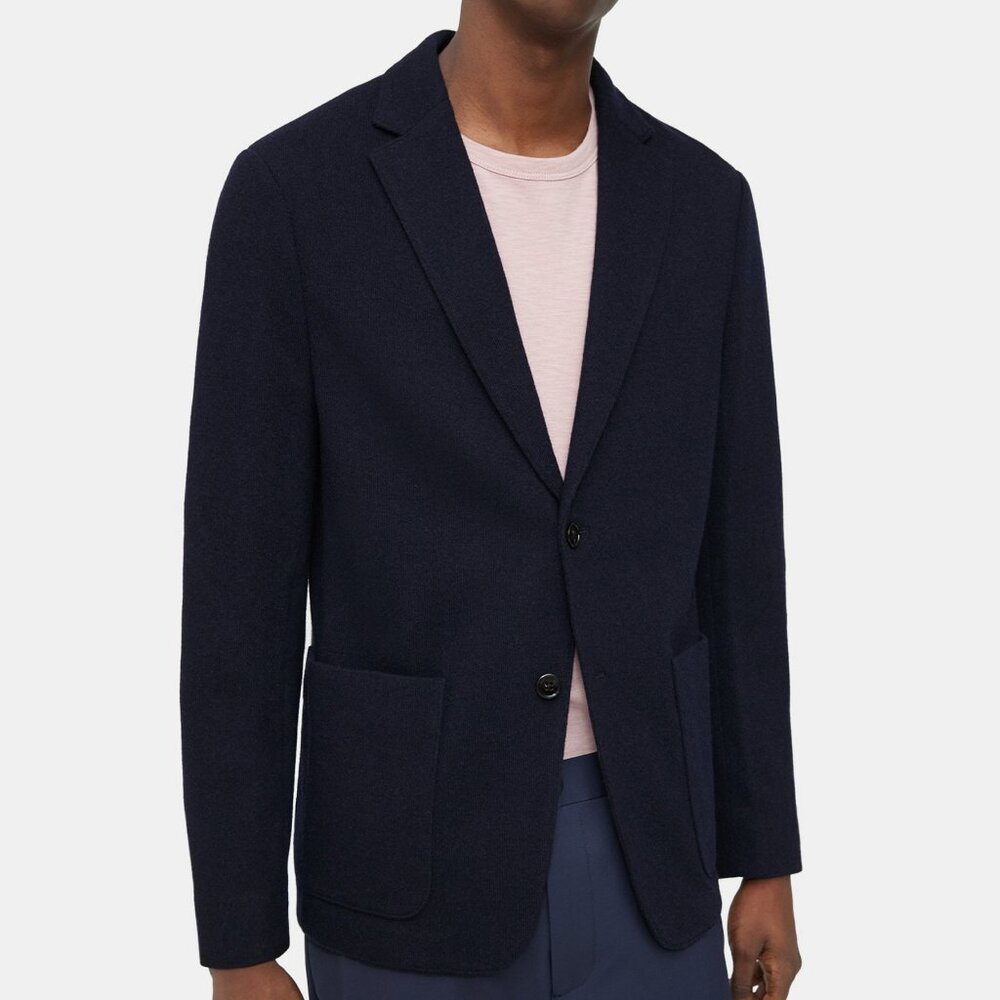 Theory Clinton Blazer in Double Wool Jersey Navy/Charcoal Size 44 NWT